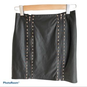 Rumor Boutique Black Faux Leather Studded Skirt with 2 Zippers Down Front